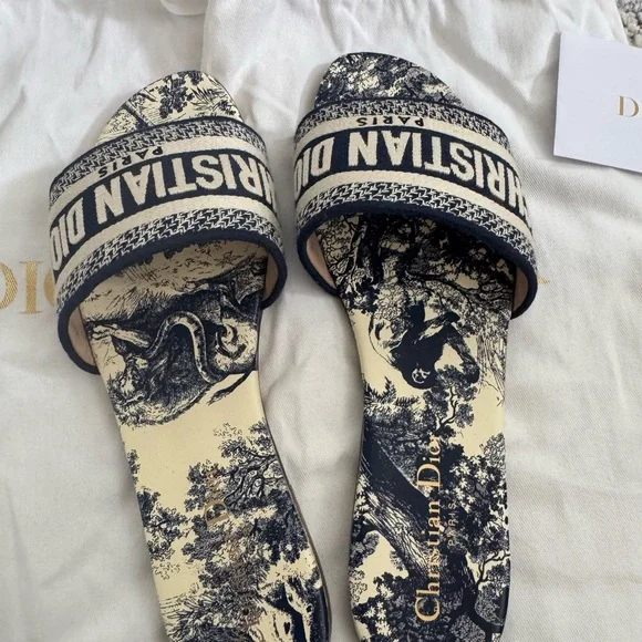 Dior Dway Toile de Jouy Slides Sandals | Size 38 | New With Tags + Box - Picture 3 of 9